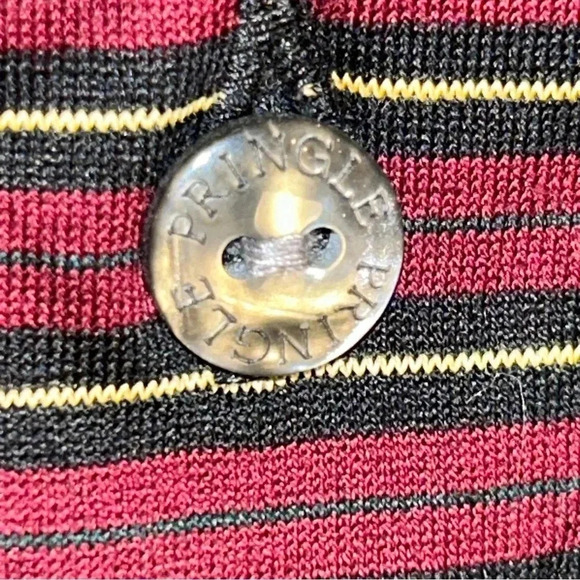 Pringle of Scotland Shirt Mens XXL Polo Red Black Yellow Stripe Metairie CC Logo - Picture 7 of 11